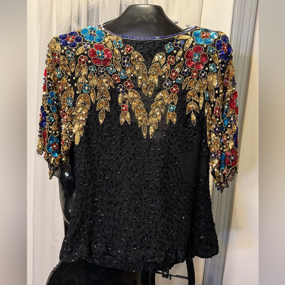 Black and Blue Embellished Sequin Blouse